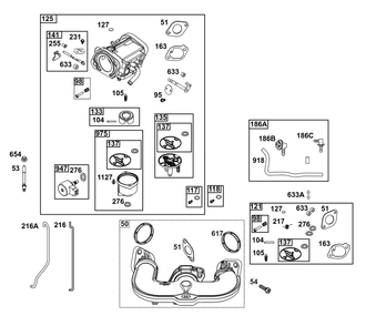 Carburetor Group Diagram and Parts List for 44N677-0053-B5 400000 - 699999 Briggs and Stratton Engine